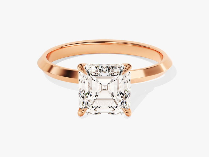 Handcrafted asscher cut solitaire lab grown diamond engagement ring