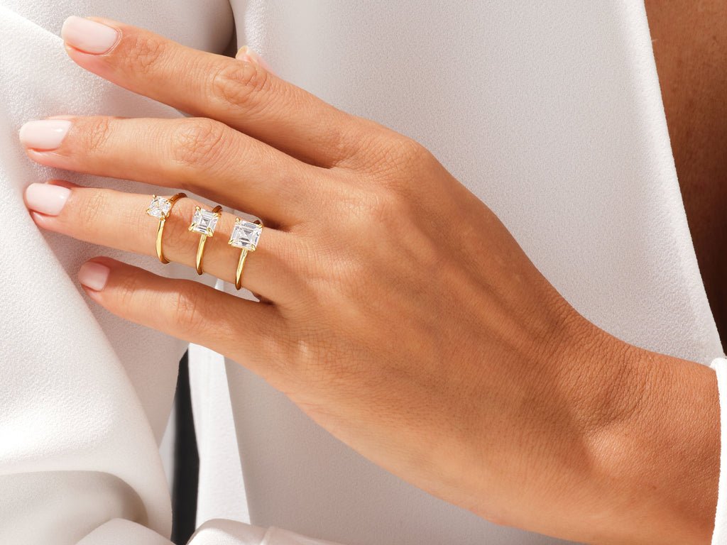 Fine craftsmanship detail on asscher solitaire engagement ring