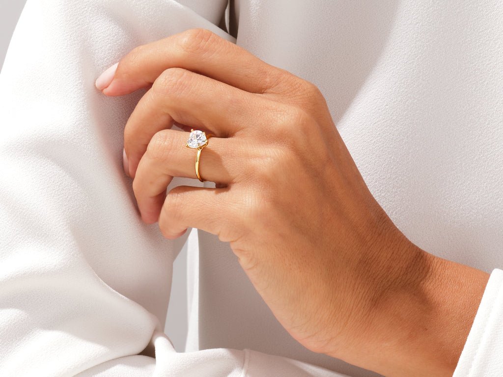 Certified heart cut diamond featured in solitaire engagement ring