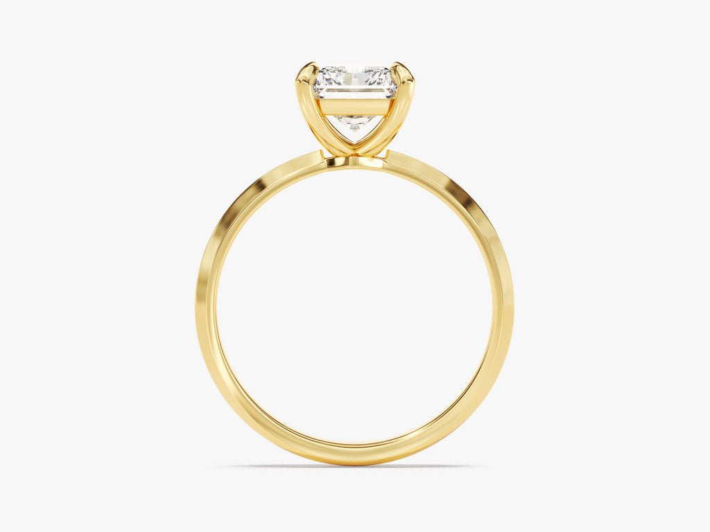 Top-down view of radiant cut solitaire engagement ring