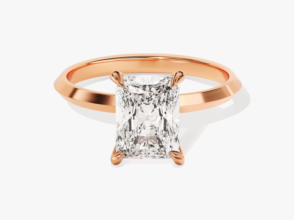Radiant solitaire engagement ring finished in polished solid gold