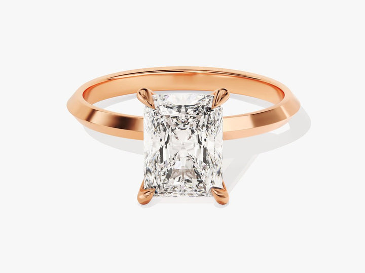 Radiant solitaire engagement ring finished in polished solid gold