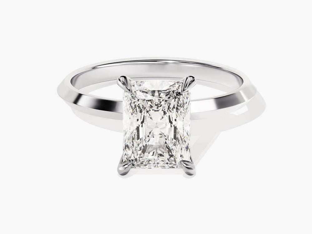 Fine craftsmanship detail on radiant solitaire engagement ring