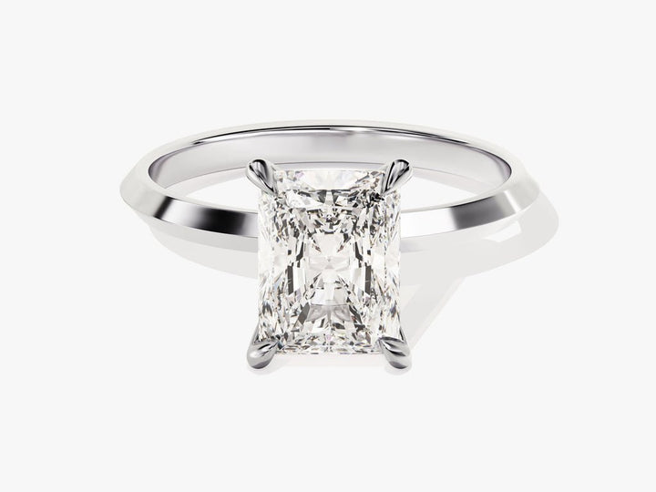 Fine craftsmanship detail on radiant solitaire engagement ring