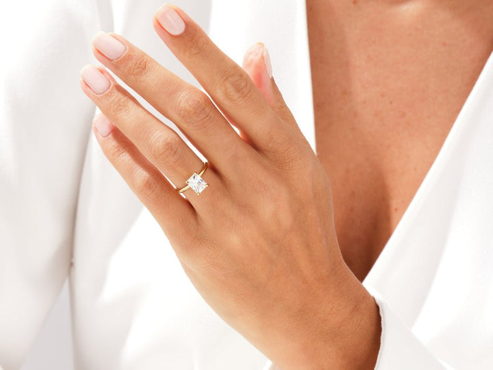 Radiant solitaire engagement ring with brilliant diamond sparkle