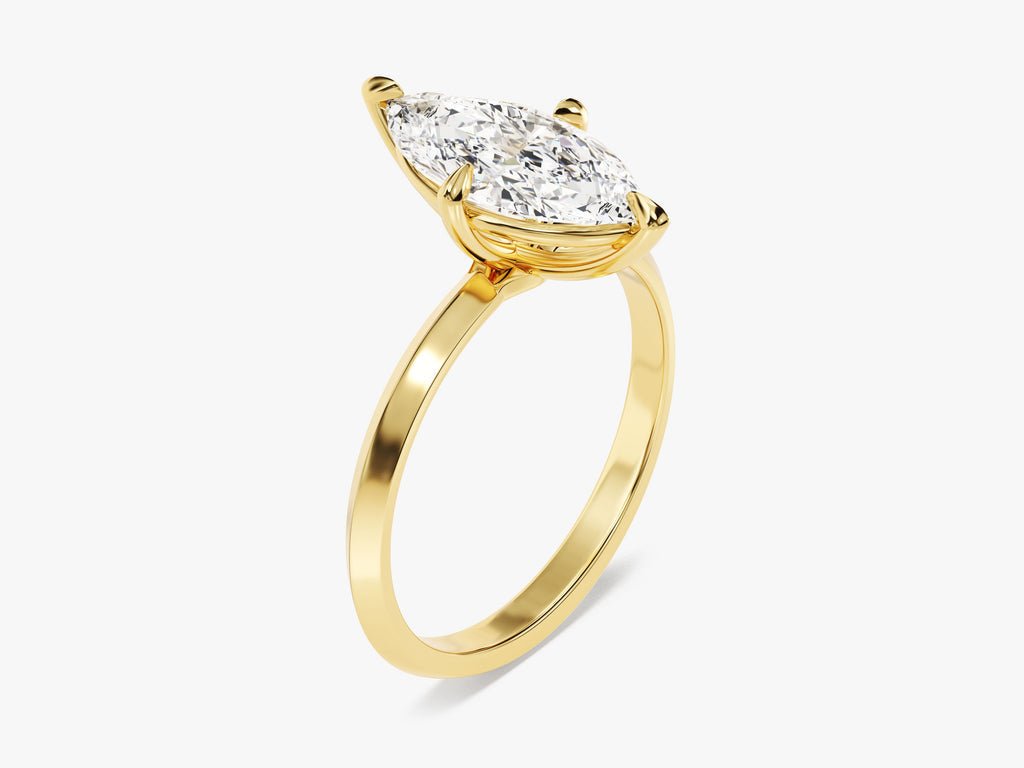 Marquise solitaire engagement ring close-up showing high clarity diamond clarity