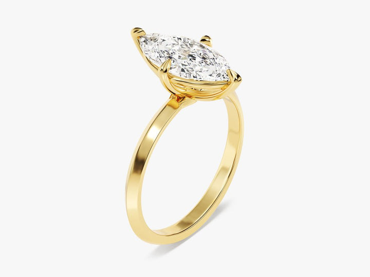 Marquise solitaire engagement ring close-up showing high clarity diamond clarity