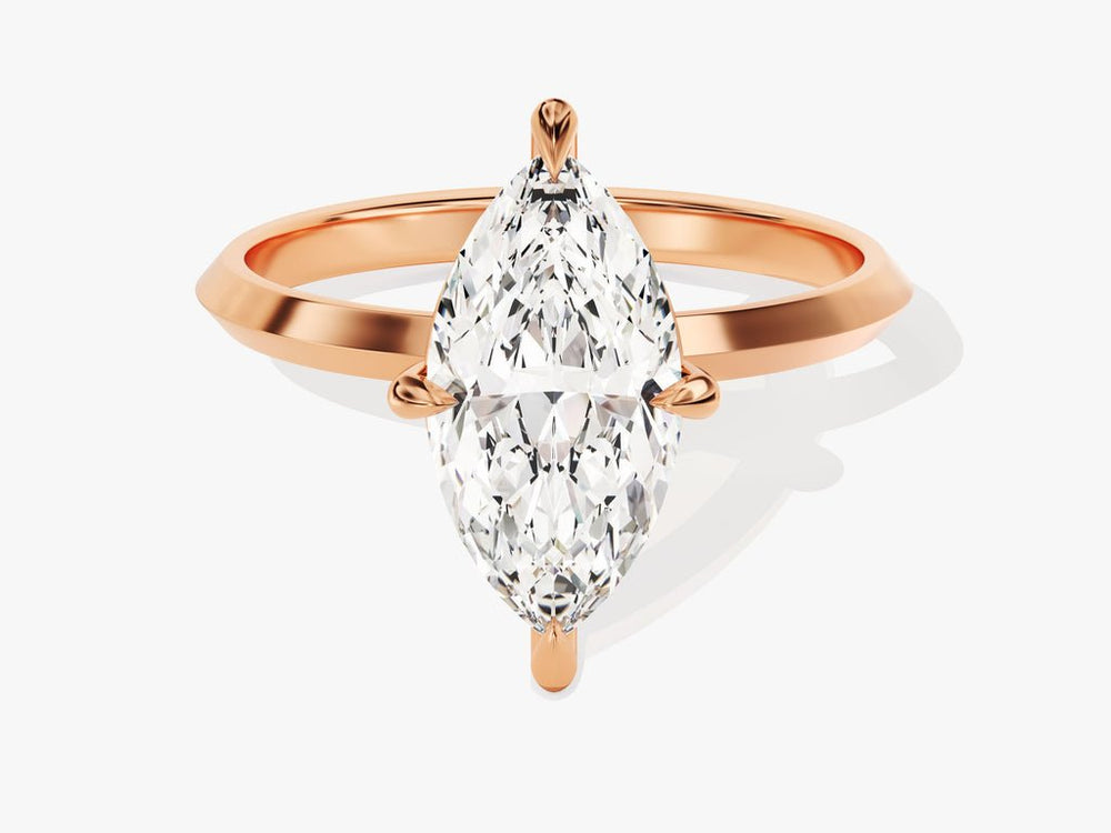 Top-down view of marquise cut solitaire engagement ring