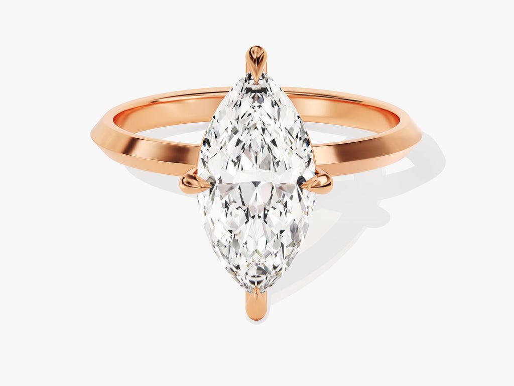Top-down view of marquise cut solitaire engagement ring