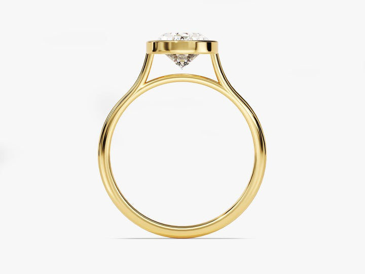 Unboxing view of oval cut bezel diamond engagement ring