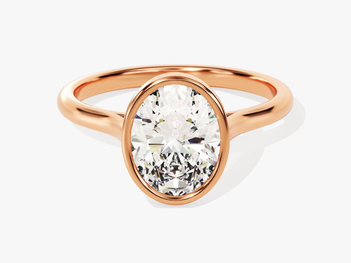 Oval bezel lab grown diamond ring in jewelry gift box
