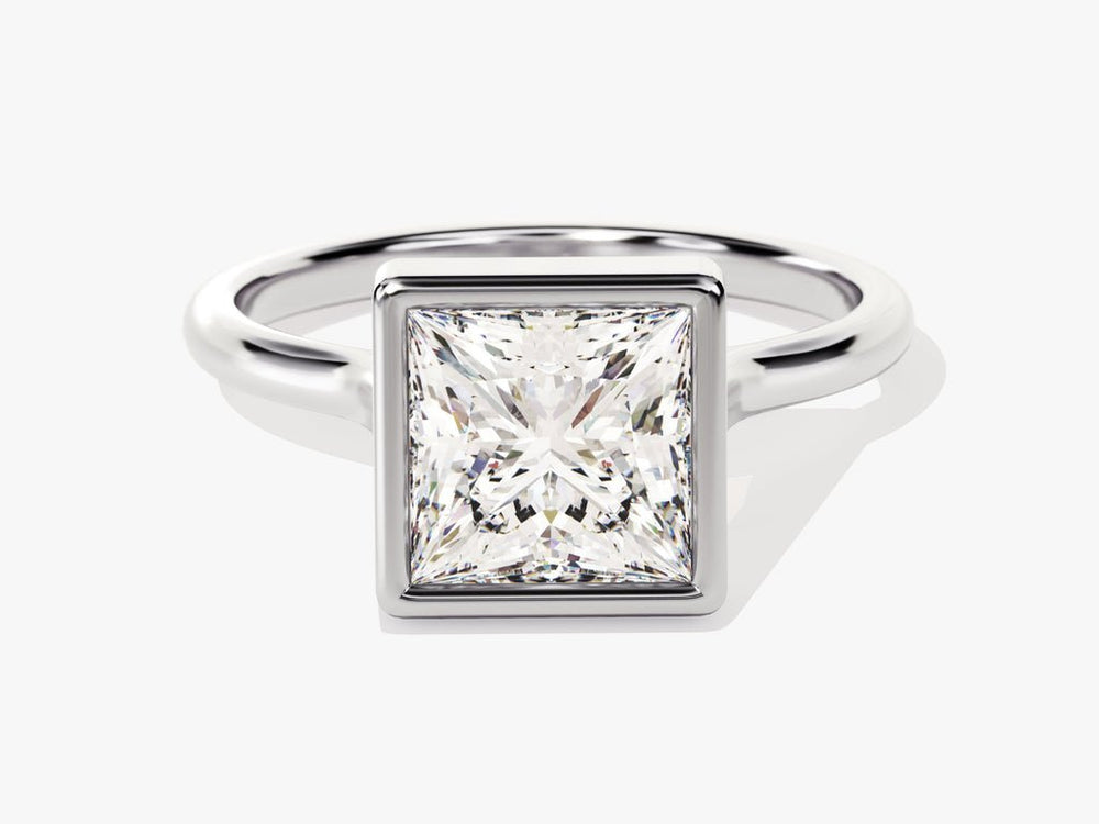 Princess bezel engagement ring close-up highlighting diamond sparkle