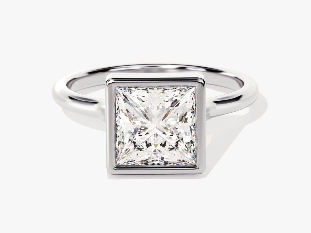 Princess bezel engagement ring close-up highlighting diamond sparkle