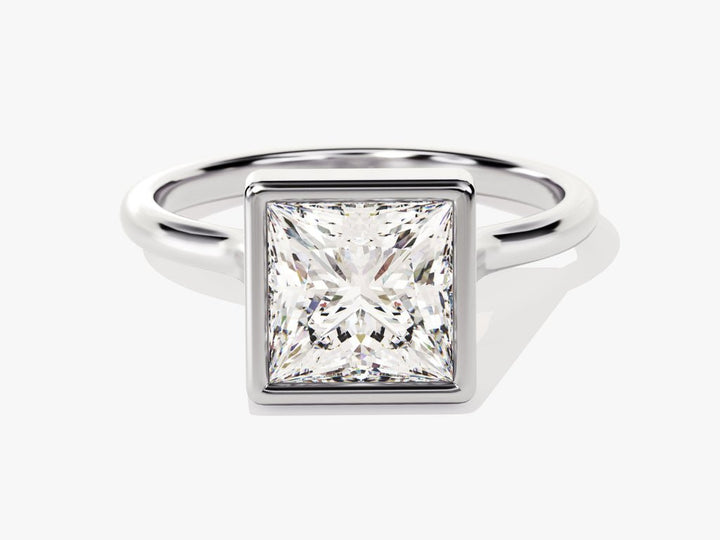 Princess bezel engagement ring close-up highlighting diamond sparkle