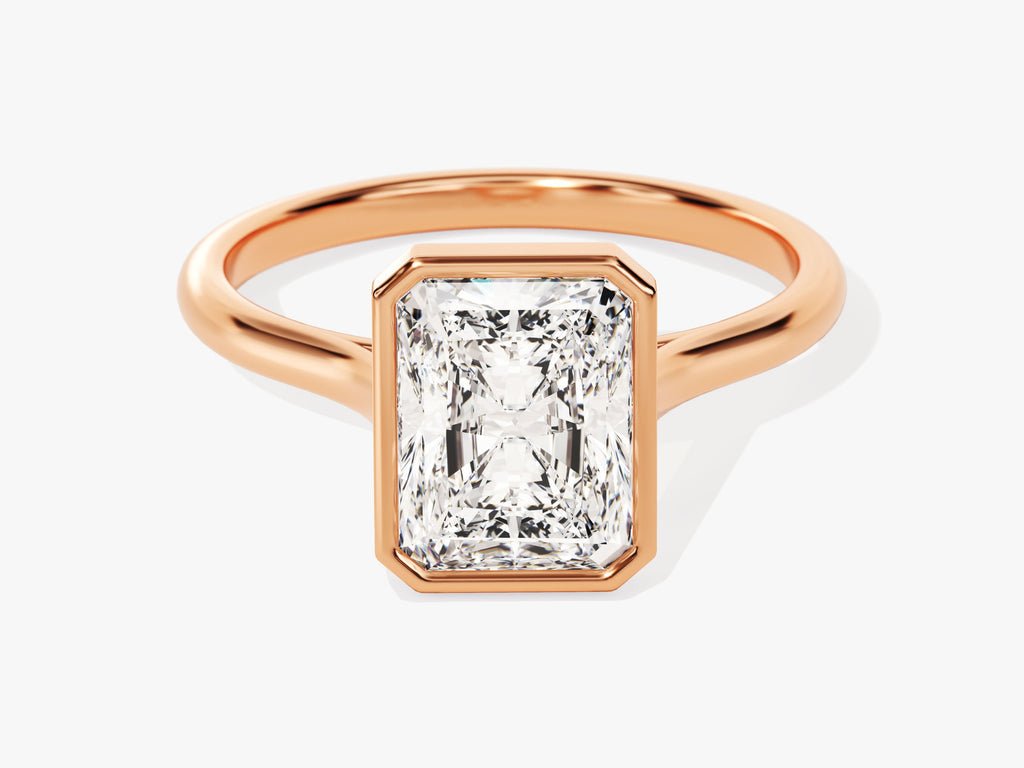 Radiant bezel engagement ring with certified lab grown diamond