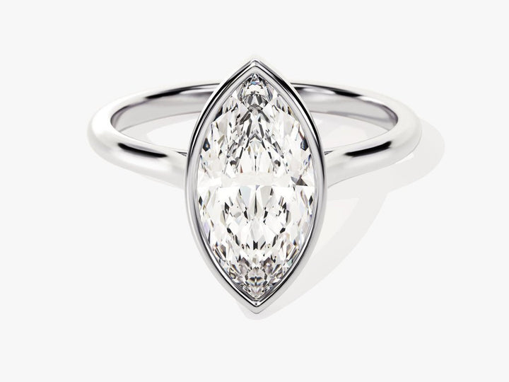 Marquise cut bezel engagement ring shown in real-life wear