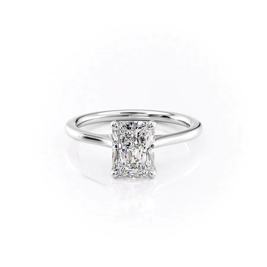 Radiant solitaire engagement ring finished in polished solid gold