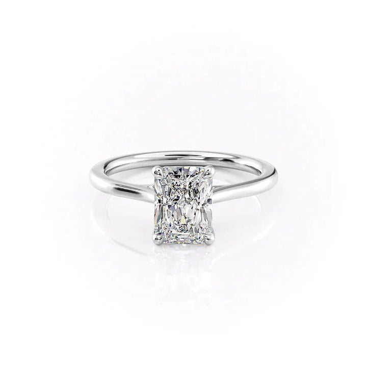 Radiant solitaire engagement ring finished in polished solid gold