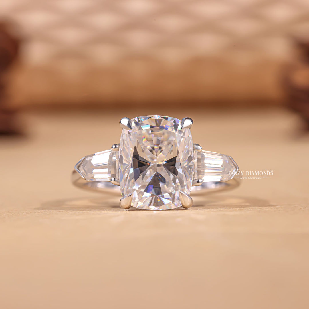 3.0CT cushion three stone lab grown diamond engagement ring for sale