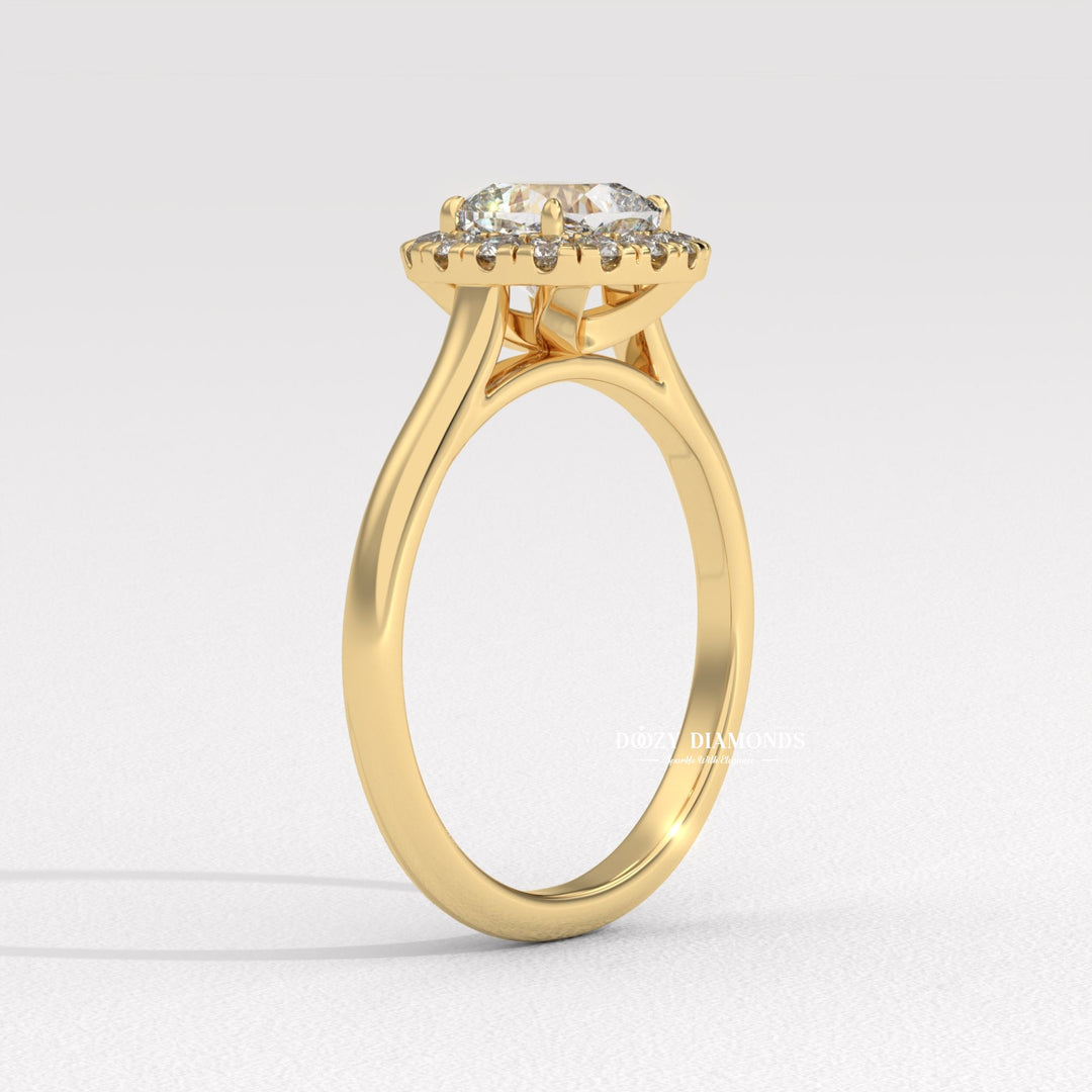 Cushion solitaire engagement ring viewed from the side