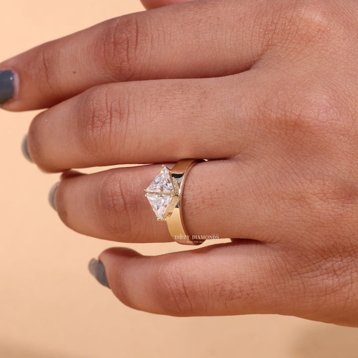 Handcrafted toi et moi cut solitaire lab grown diamond engagement ring