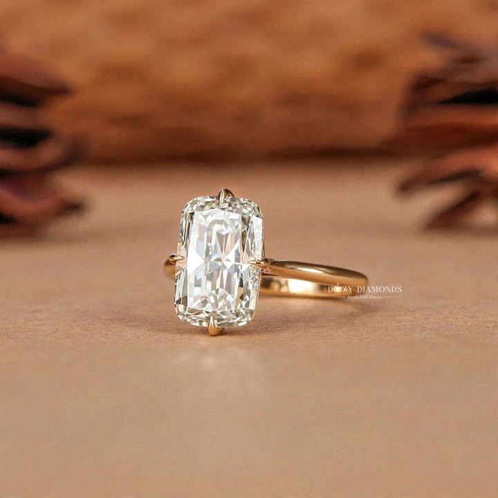 2.0CT Elongated Cushion Old Mine Lab Grown Ring, Minimalist Gold Band