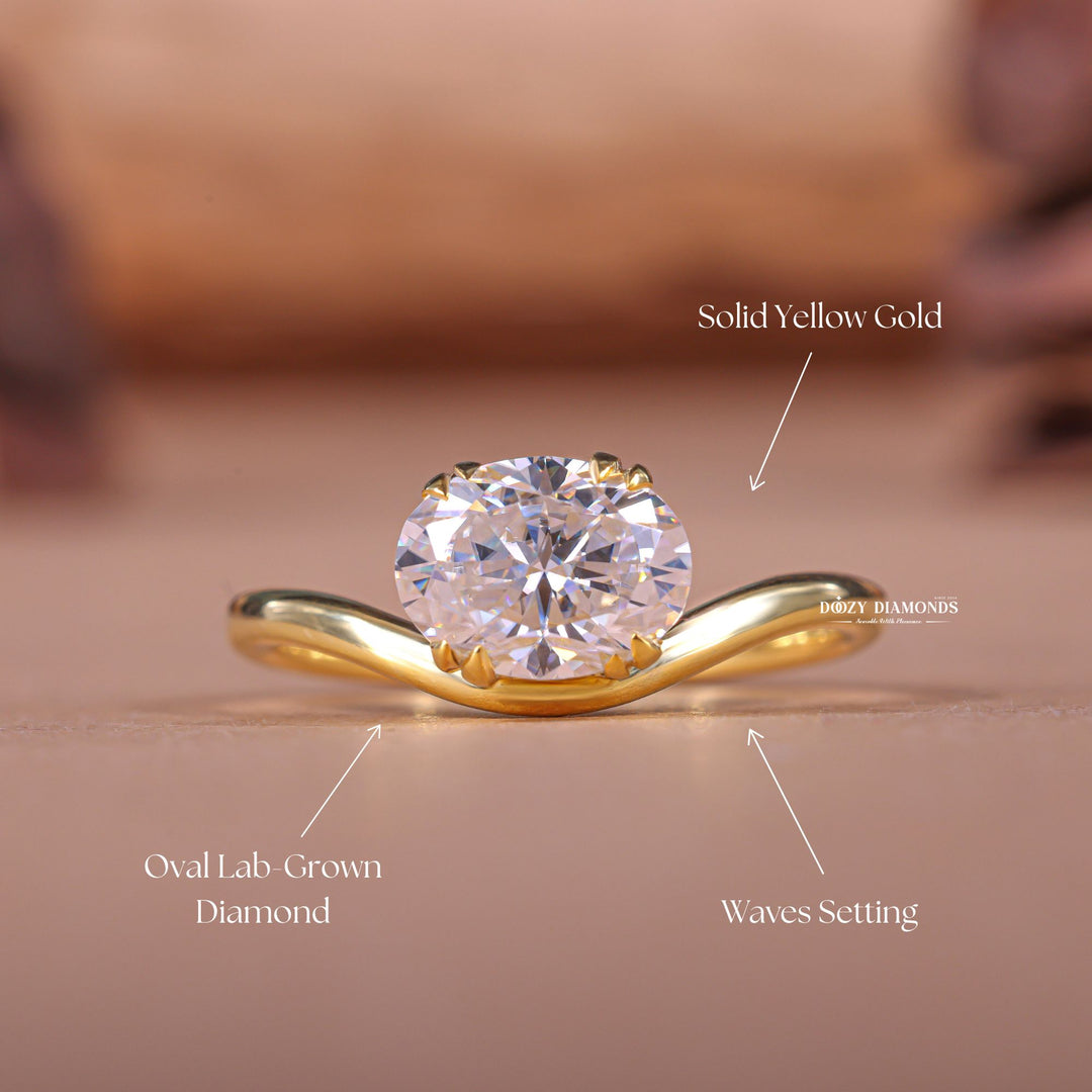Oval east west engagement ring offered in gold and platinum