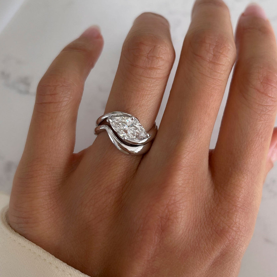 1.50CT Marquise Lab Grown Diamond Solitaire Bypass Ring White Gold Sculptural Band