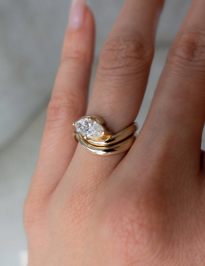 1.50CT Marquise Lab Grown Diamond Solitaire Bypass Ring White Gold Sculptural Band