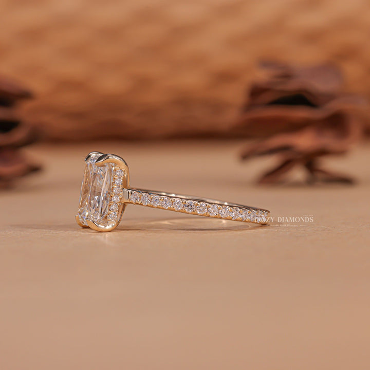 Radiant hidden halo engagement ring with brilliant diamond sparkle