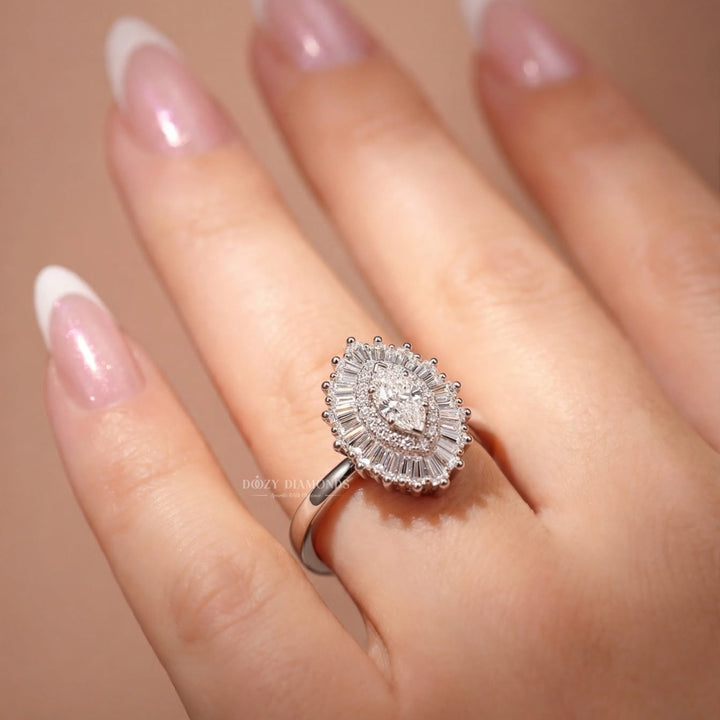0.50CT Marquise Lab Grown Diamond Double Halo Cluster Engagement Ring