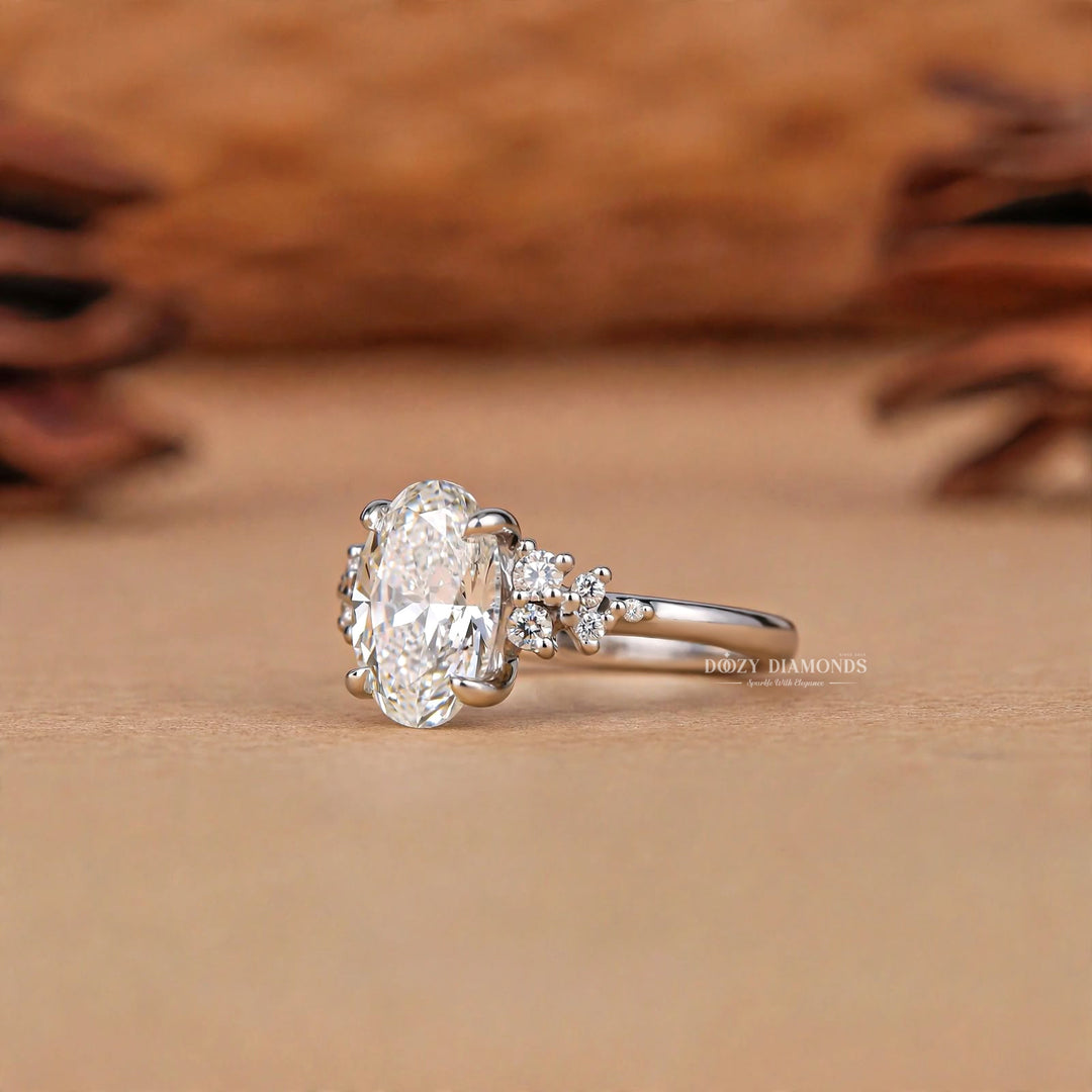 2.50CT Oval E/VVS1 Lab Grown Diamond Cluster Engagement Ring, White Gold