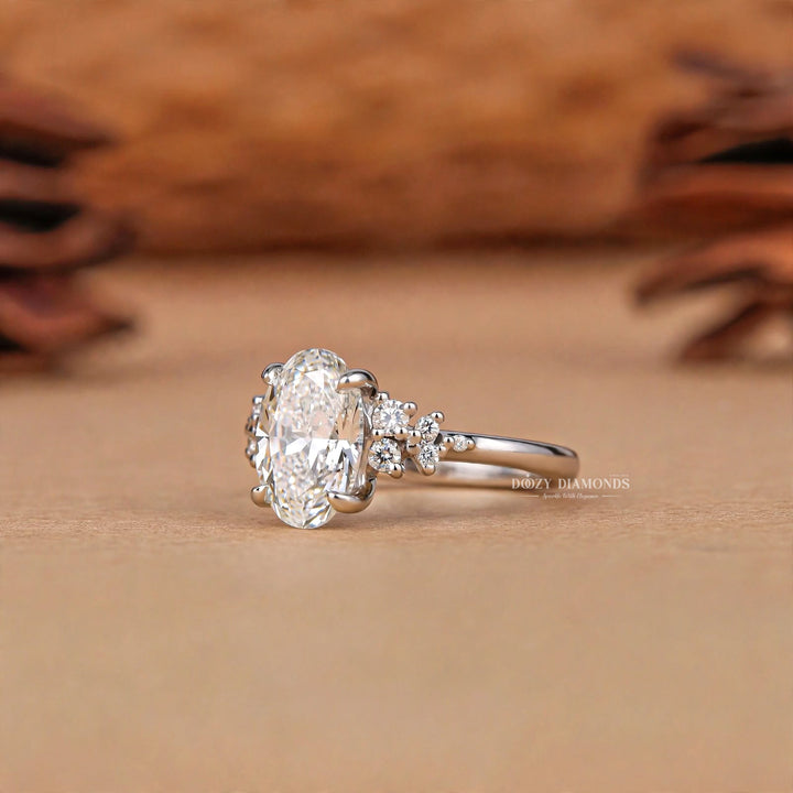 2.50CT Oval E/VVS1 Lab Grown Diamond Cluster Engagement Ring, White Gold