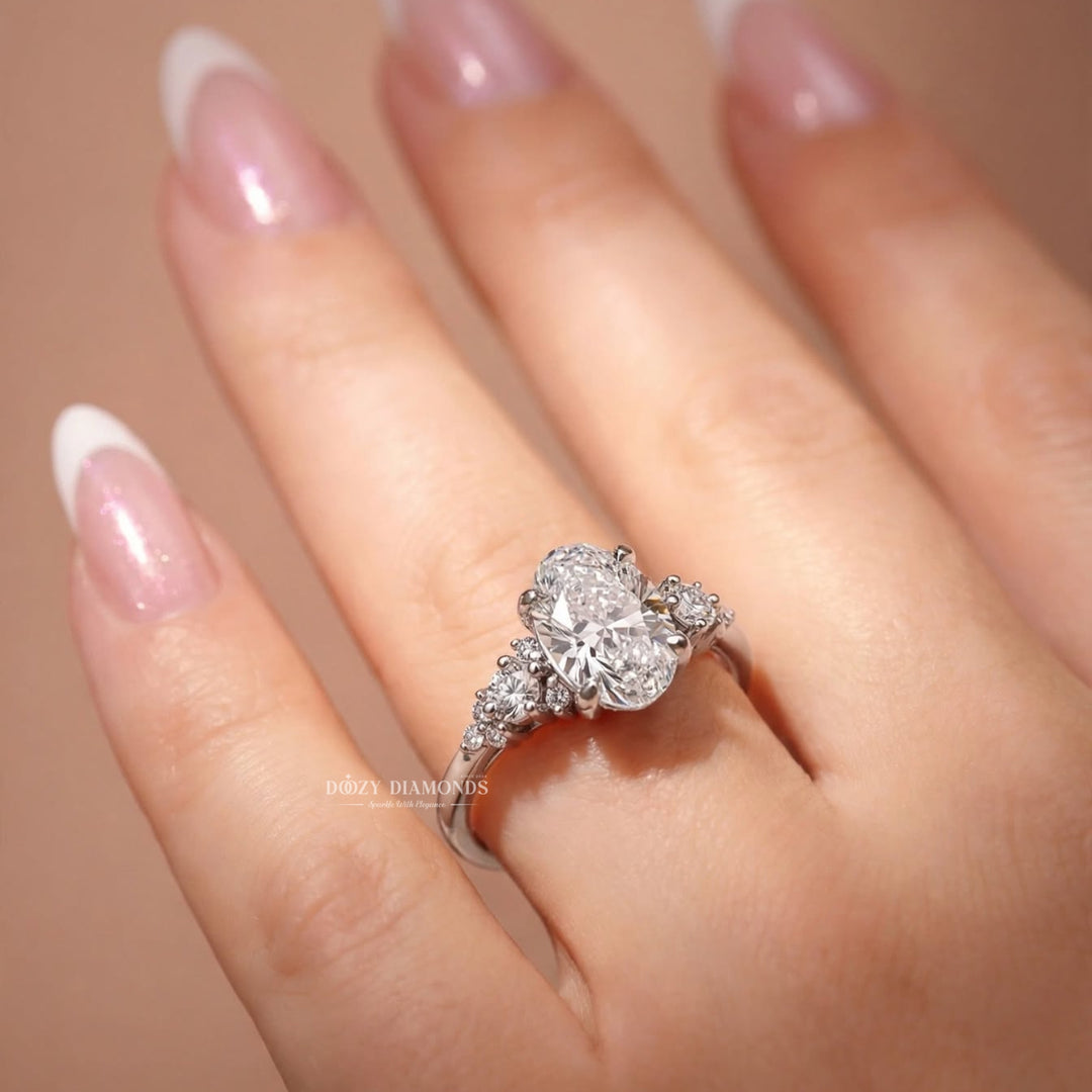 2.50CT Oval Lab Grown Diamond E/VVS Unique Cluster Engagement Ring