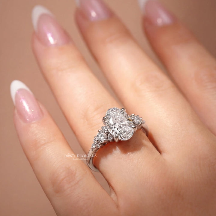 2.50CT Oval Lab Grown Diamond E/VVS Unique Cluster Engagement Ring