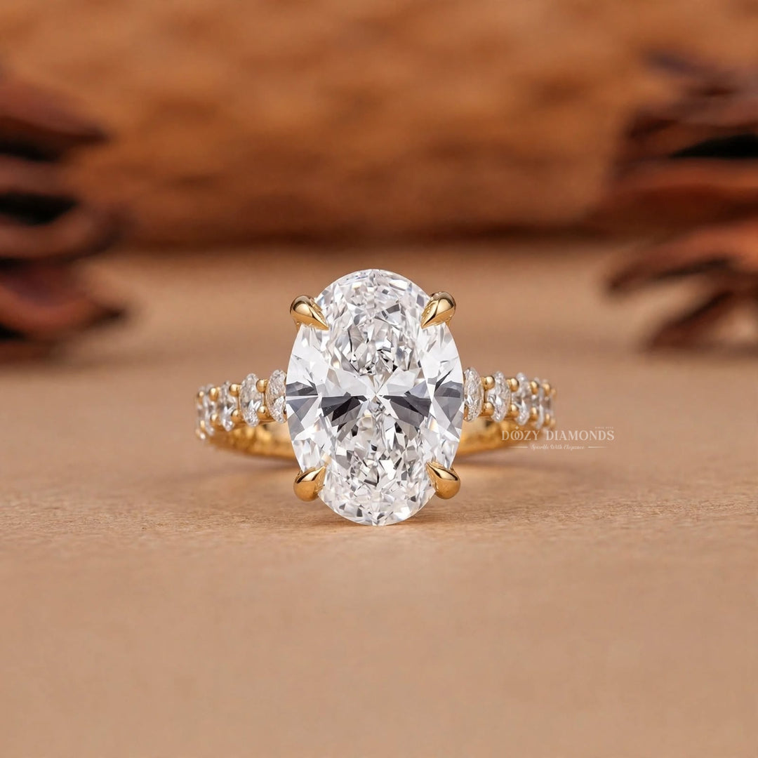 3.0CT Oval Lab Grown Diamond E/VVS Hidden Halo Engagement Ring