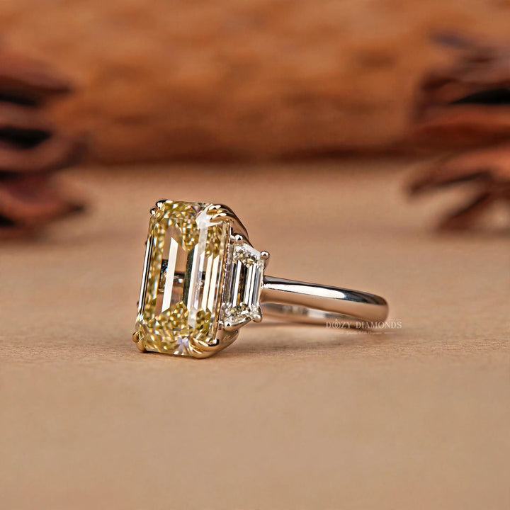 2.50CT Emerald Cut E/VVS1 Fancy Yellow Lab Grown Diamond Engagement Ring, White Gold