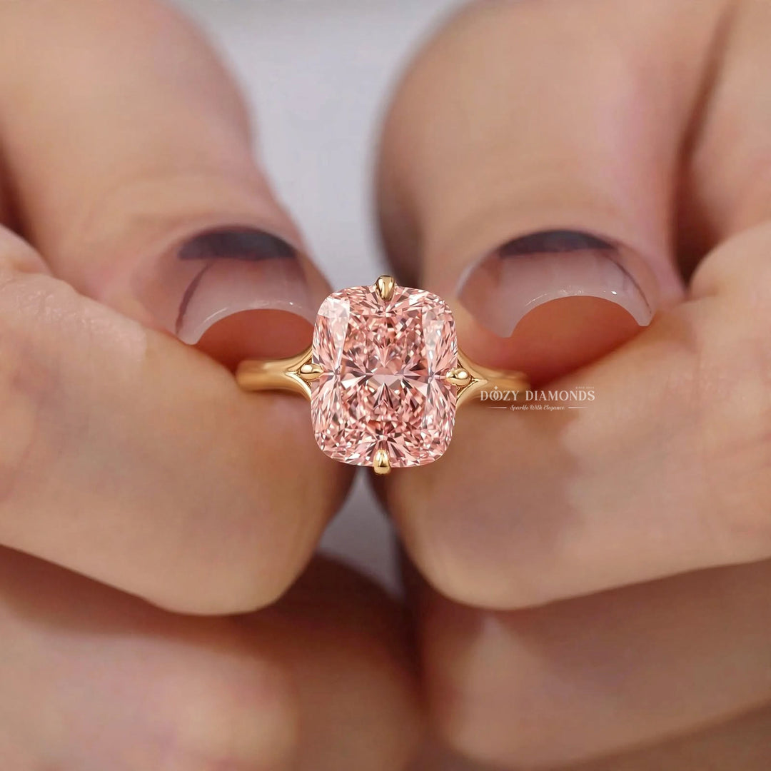 2.50CT Pink Cushion Split Shank Lab Grown Diamond Solitaire Engagement Ring