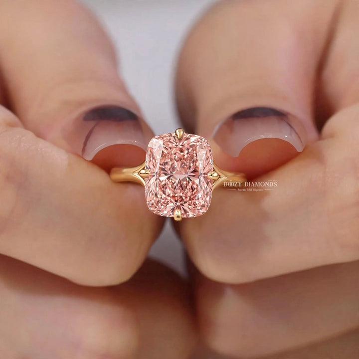 2.50CT Pink Cushion Split Shank Lab Grown Diamond Solitaire Engagement Ring