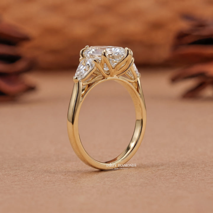 3.0CT Elongated Hexagon E/VVS1 Lab Grown Diamond Three Stone Engagement Ring - lab grown diamond engagement ring view 6