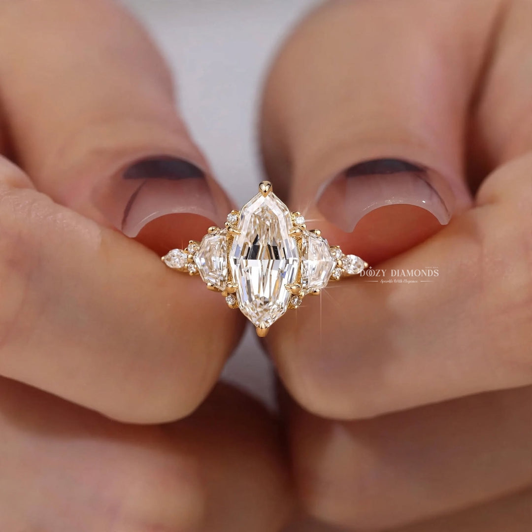 2.50CT Step Cut Marquise Lab Grown Diamond Cluster Unique Engagement Rings