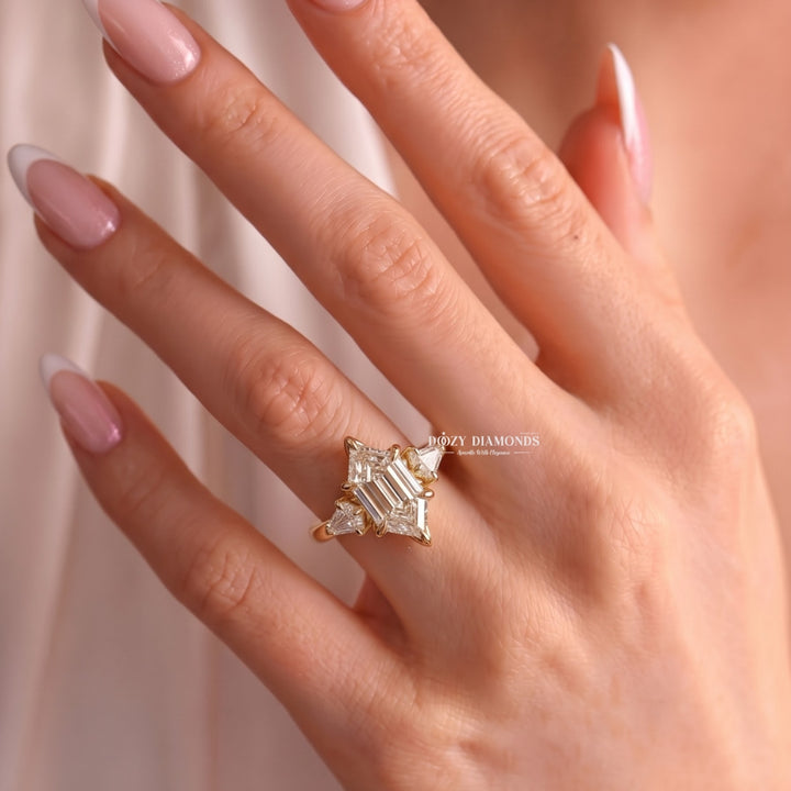 3.0CT Elongated Hexagon E/VVS1 Lab Grown Diamond Three Stone Engagement Ring - lab grown diamond engagement ring view 8