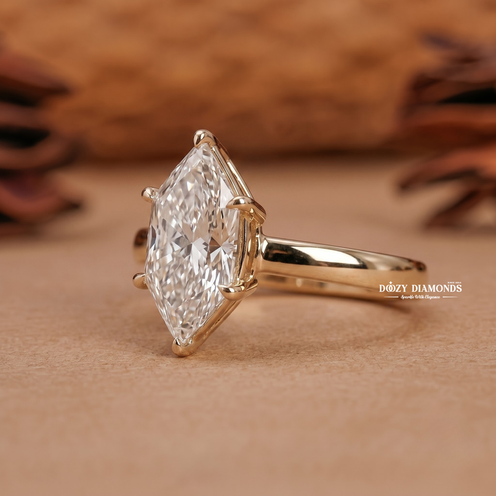 2.50CT Elongated Marquise E/VVS1 Lab Grown Diamond Gold Engagement Ring - lab grown diamond engagement ring view 3