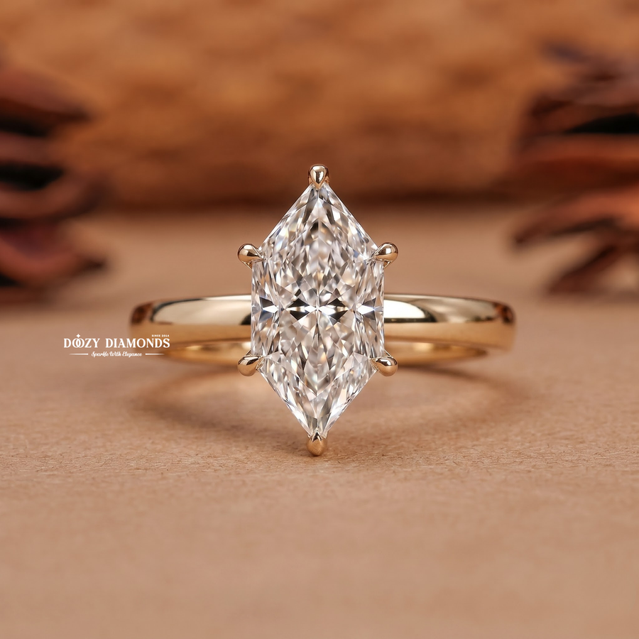 2.50CT Elongated Marquise E/VVS1 Lab Grown Diamond Gold Engagement Ring - lab grown diamond engagement ring