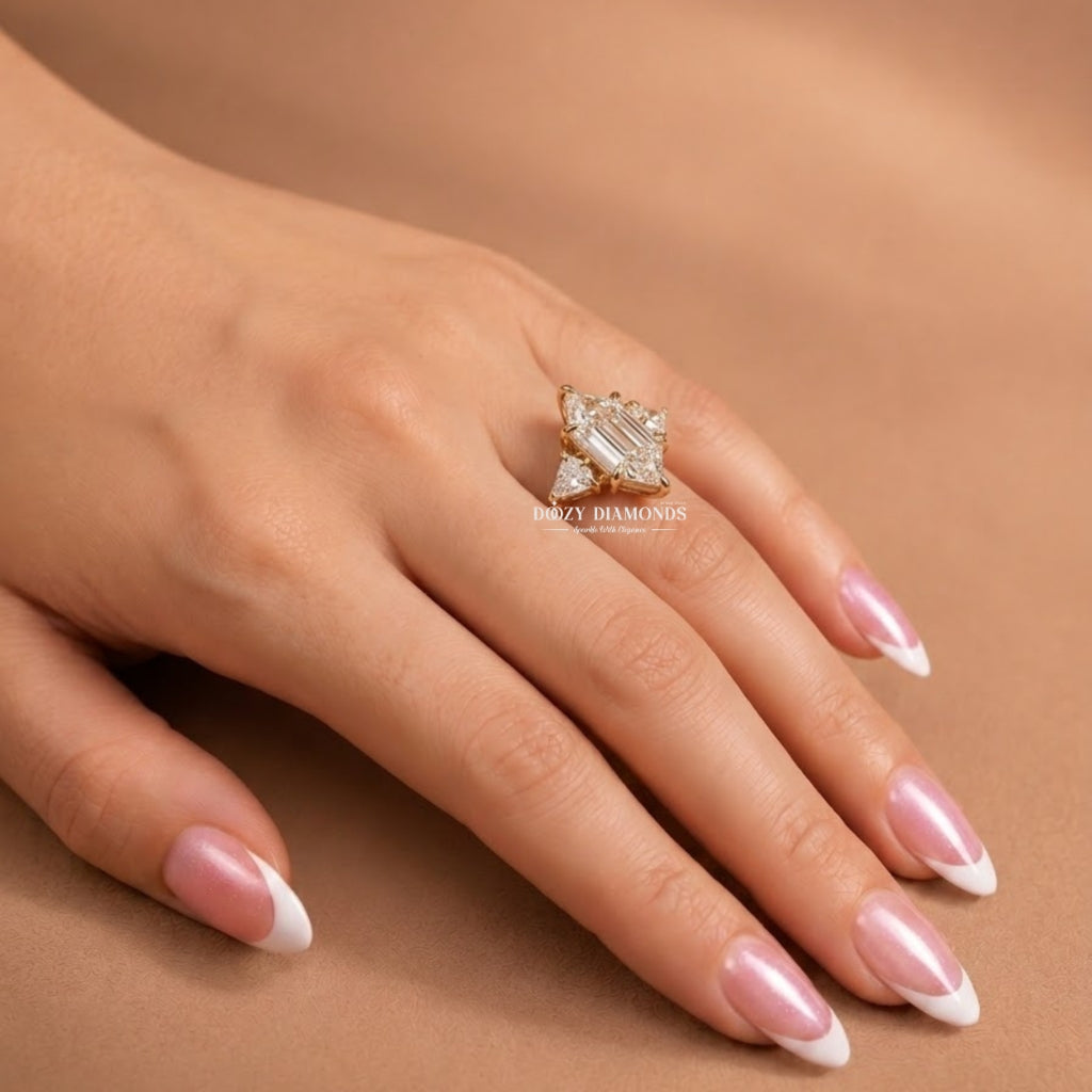 3.0CT Elongated Hexagon E/VVS1 Lab Grown Diamond Three Stone Engagement Ring - lab grown diamond engagement ring view 9