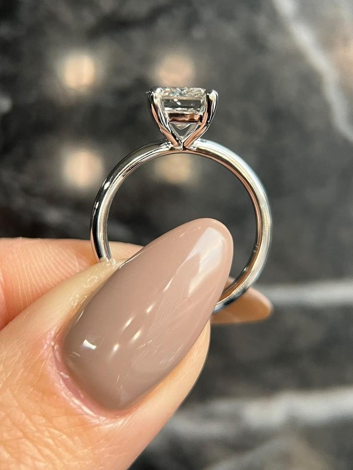 Emerald solitaire lab grown diamond ring in jewelry gift box