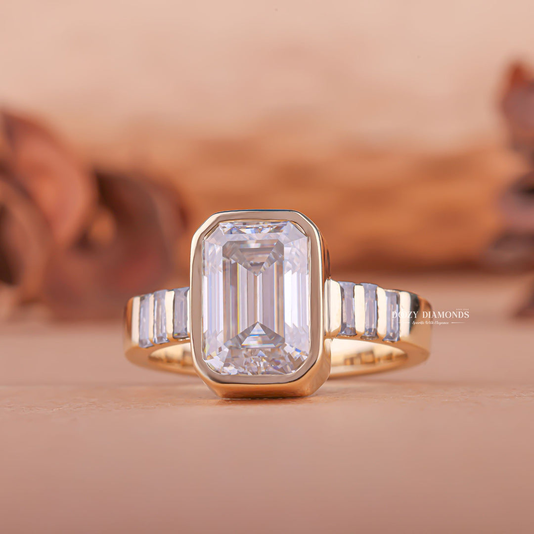 Buy emerald bezel lab grown diamond engagement ring online