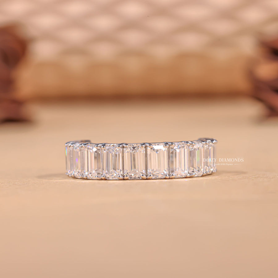 Emerald emerald diamond wedding band front view