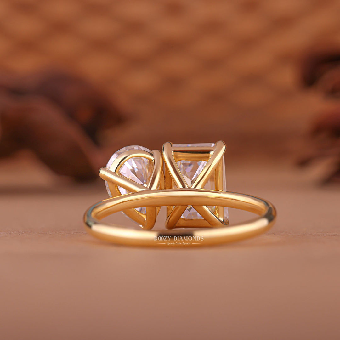 Top-down view of pear cut solitaire engagement ring