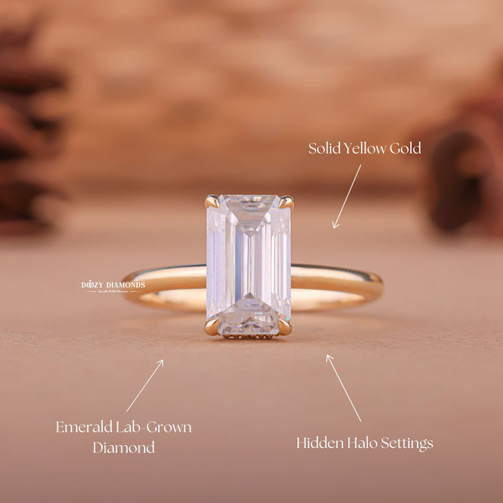Emerald cut diamond ring worn on hand